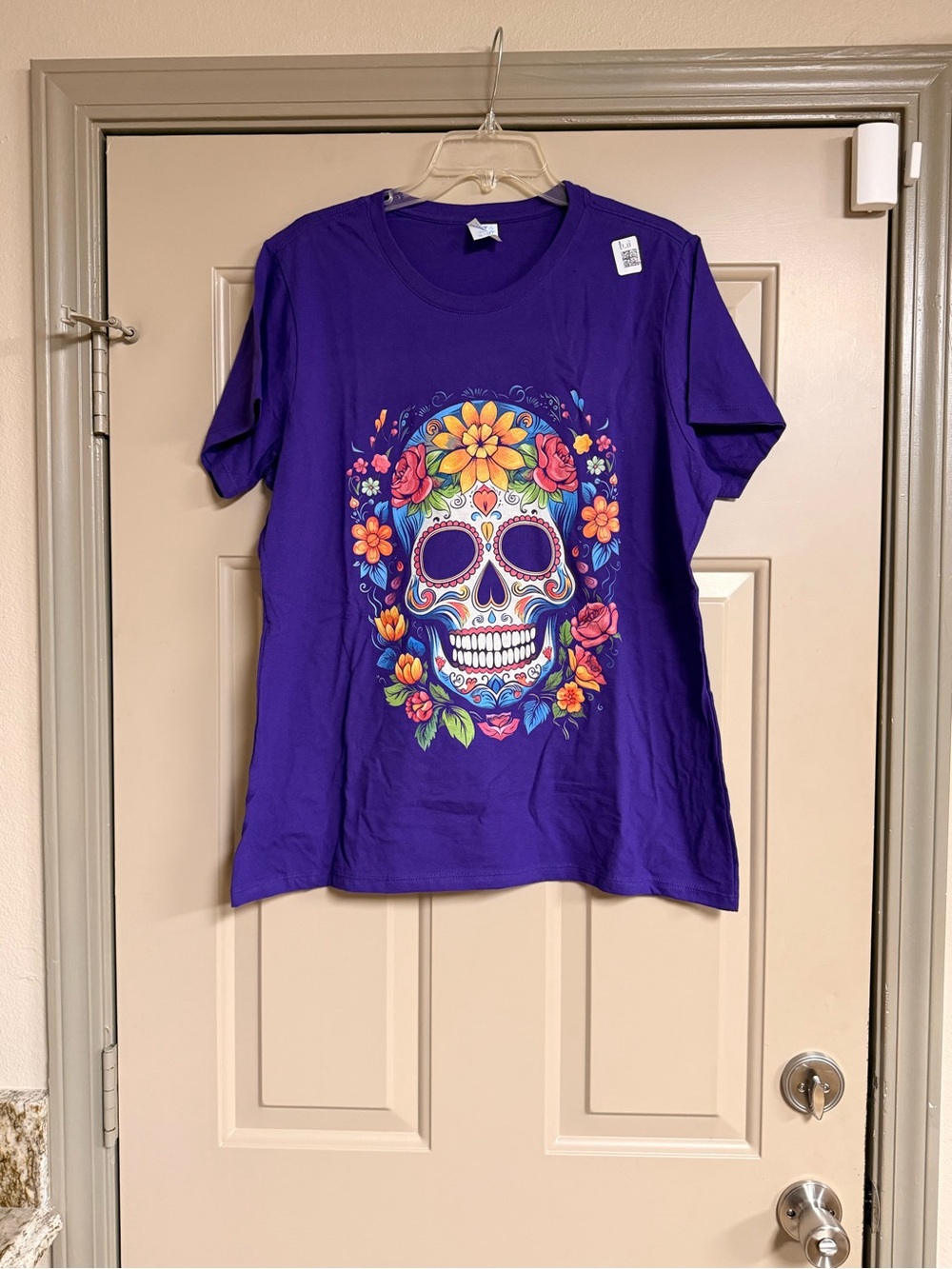 Women’s Size XL Purple Floral Sugar Skull Short Sleeve T-Shirt